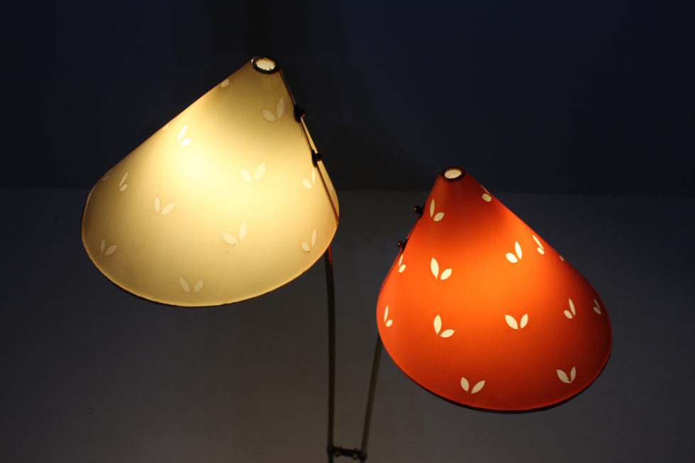 Grande lampe grès pyrité abat jour en laine des années 70
