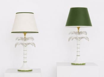 Due lampade palma in maiolica o porcellana smaltata bianca e verde, anni '70 di Tommaso Barbi