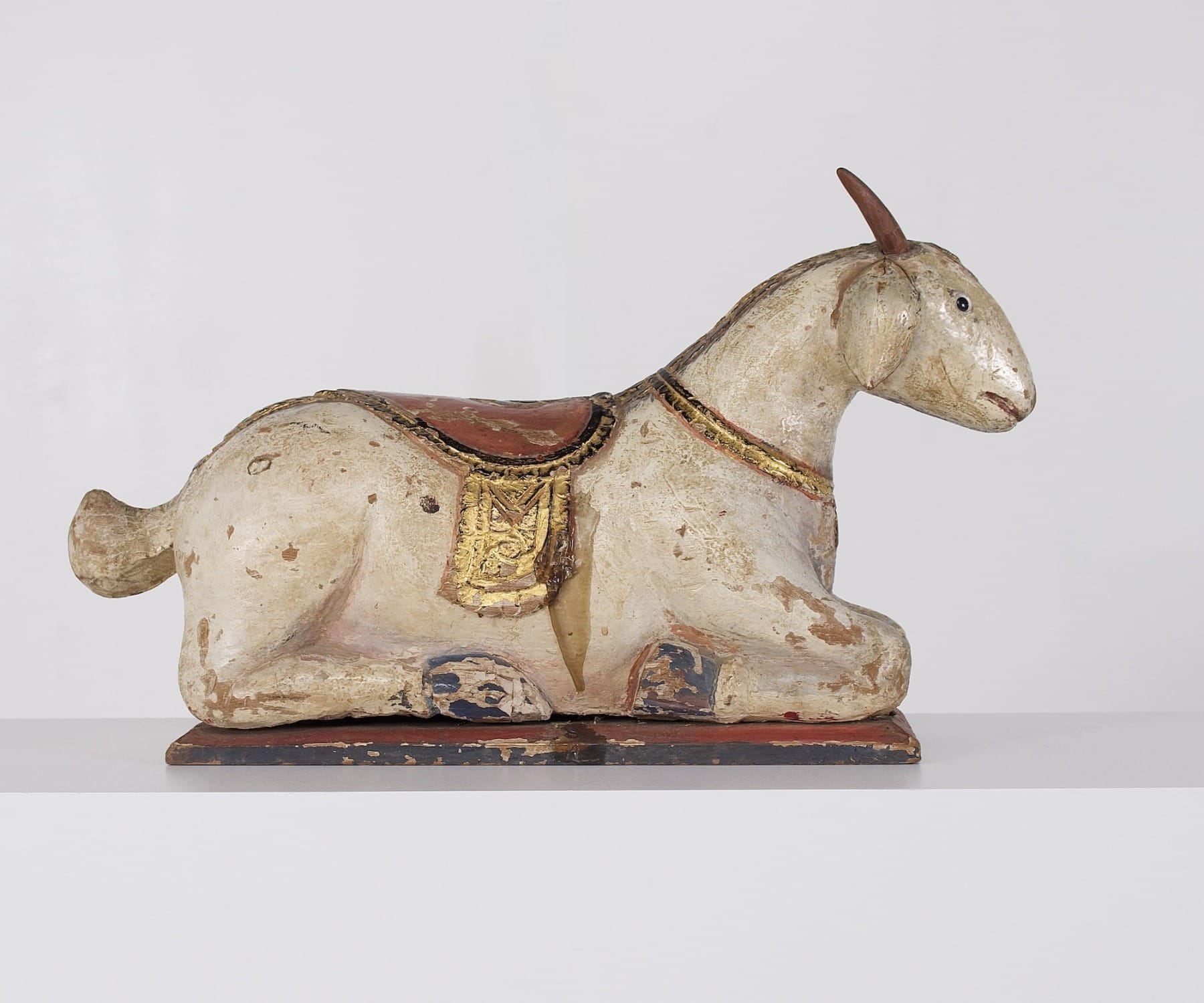 Sculpture animale de procession en bois peint, art populaire indien