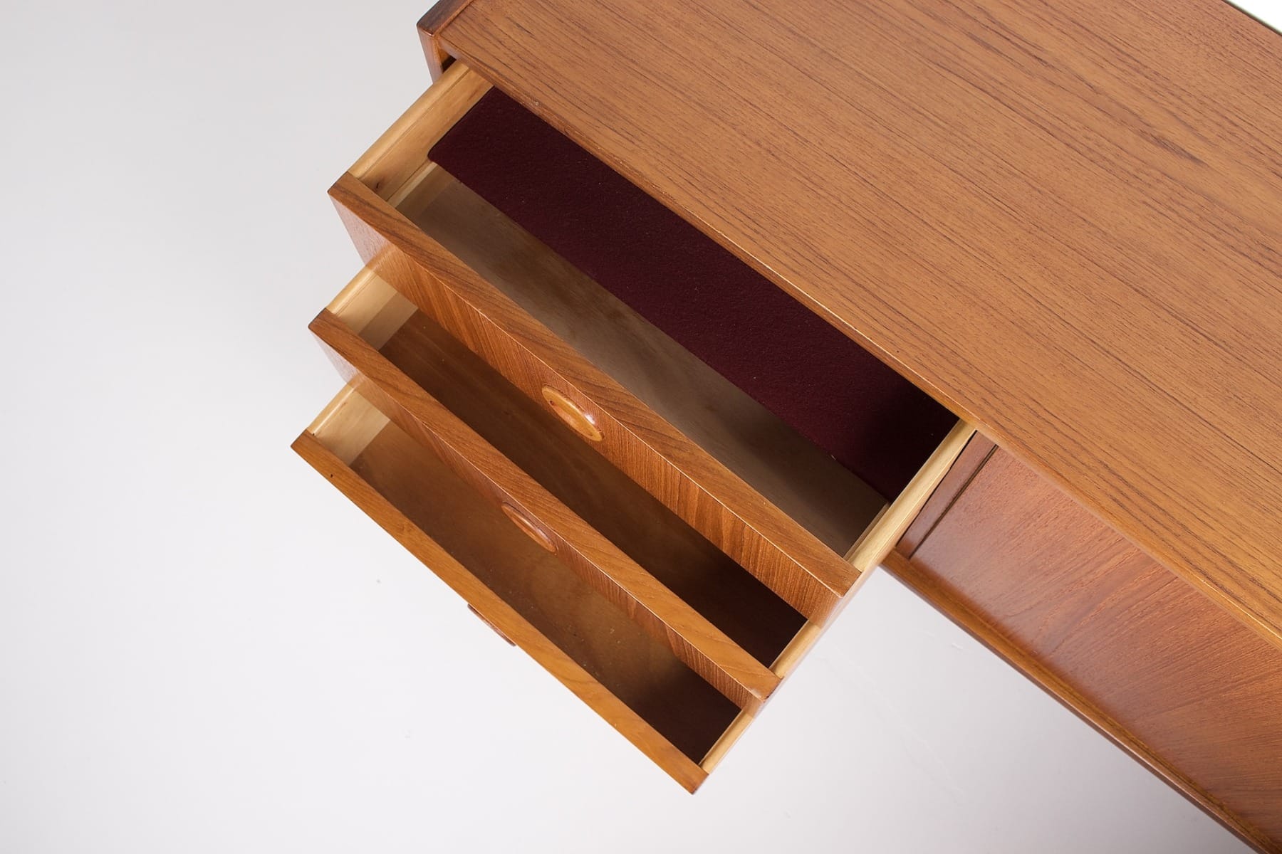 Open drawer of the vintage sideboard